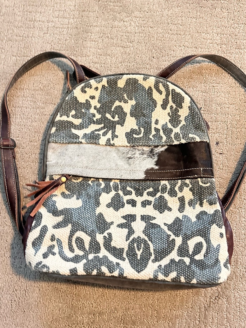 Myra Bag Leopard Print Canvas Backpack with Hair-On Accent